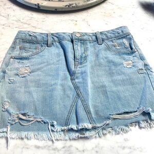 Refuge small light blue high waisted high rise denim jean skirt frayed hem